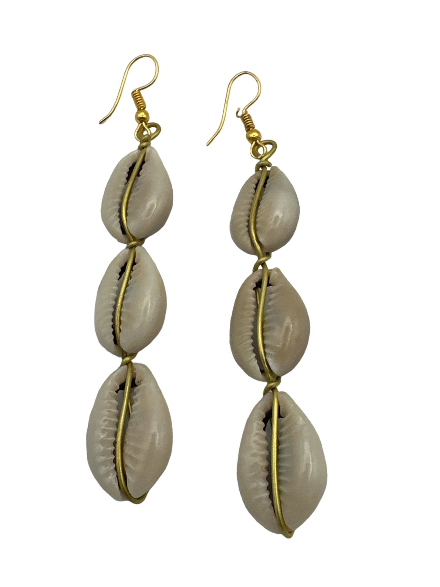 Authentic African Cowrie Seashell Long Dangle Earrings - Fatisha Boutique