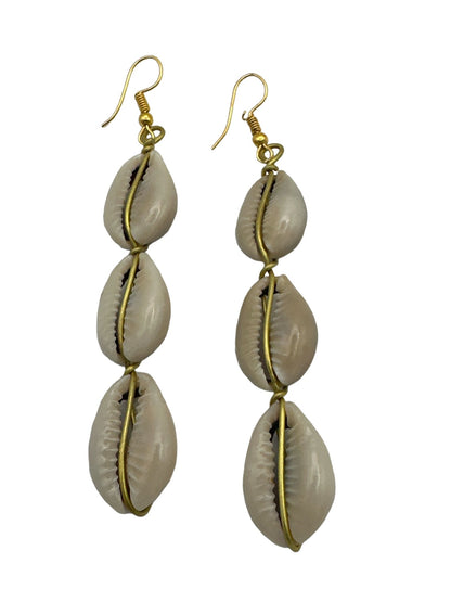 Authentic African Cowrie Seashell Long Dangle Earrings - Fatisha Boutique