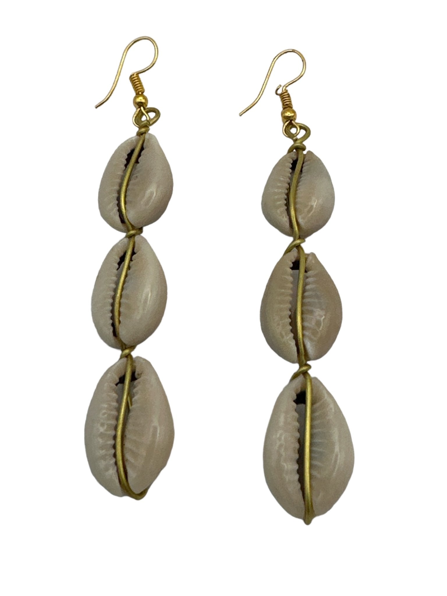 Authentic African Cowrie Seashell Long Dangle Earrings - Fatisha Boutique