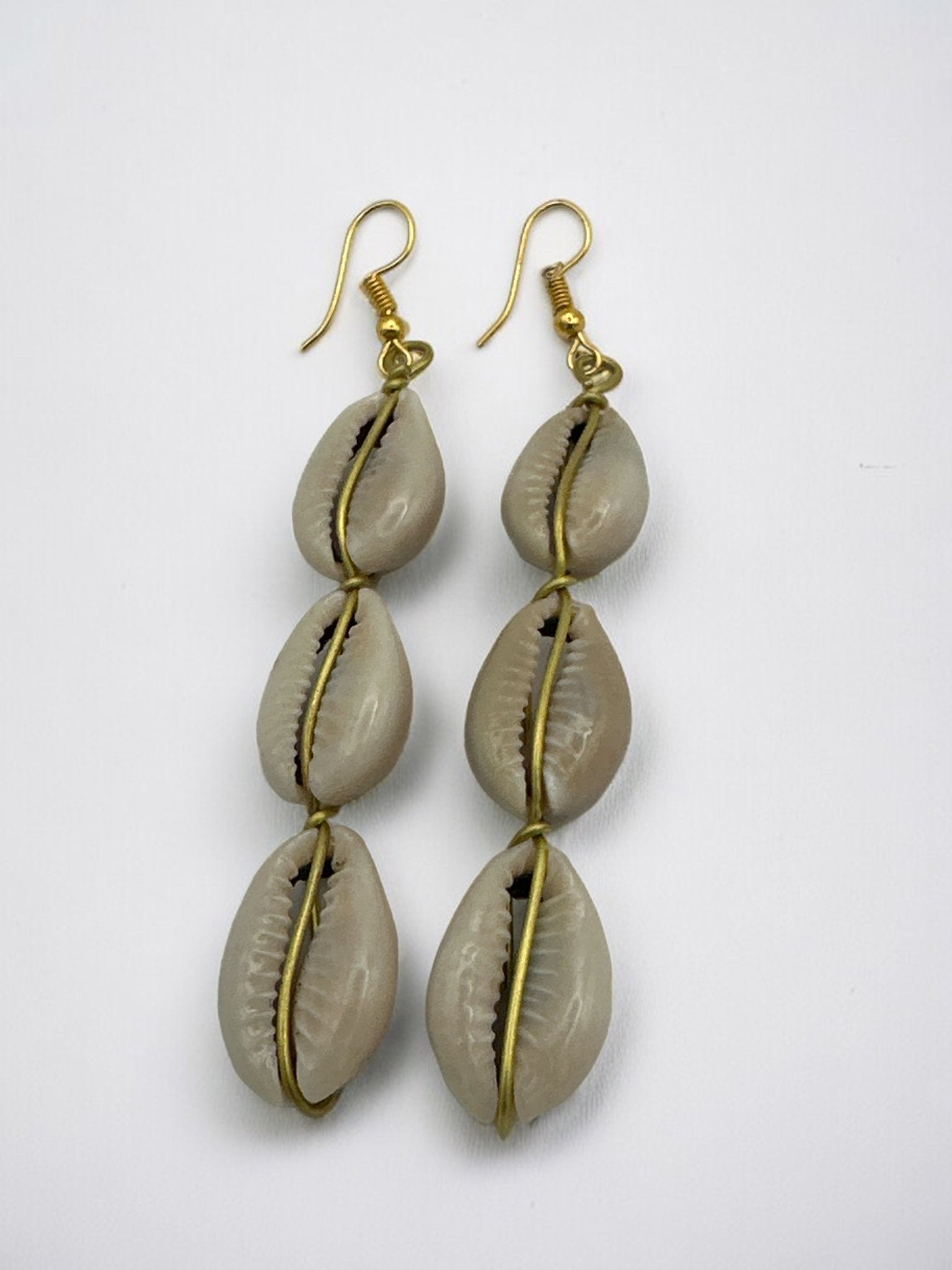Authentic African Cowrie Seashell Long Dangle Earrings - Fatisha Boutique