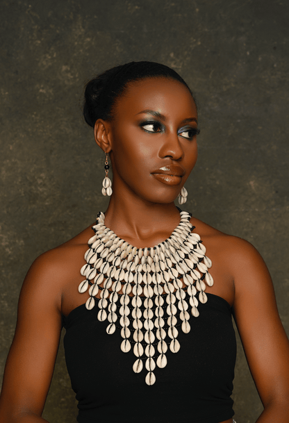 Authentic African Craftsmanship Cowrie Sea Shell Ethnic Collar Necklace - Fatisha Boutique