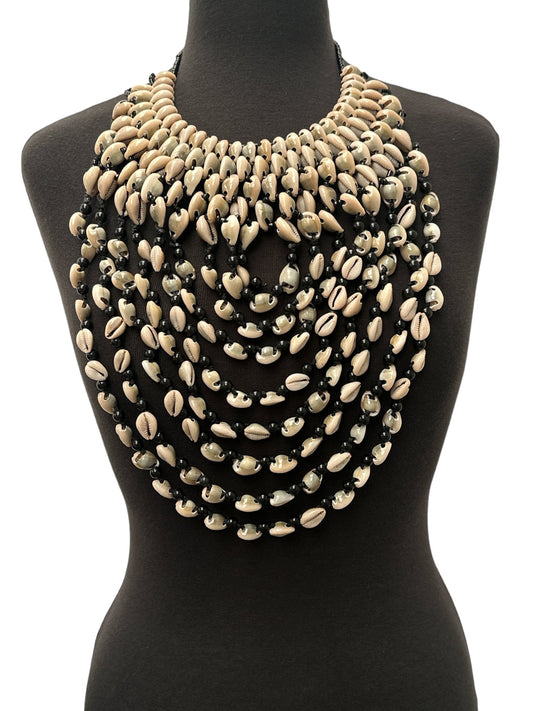 Authentic African Craftsmanship Ethnic Cowrie Sea Shell Beaded Tassel Necklace - Fatisha Boutique