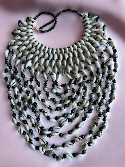 Authentic African Craftsmanship Ethnic Cowrie Sea Shell Beaded Tassel Necklace - Fatisha Boutique