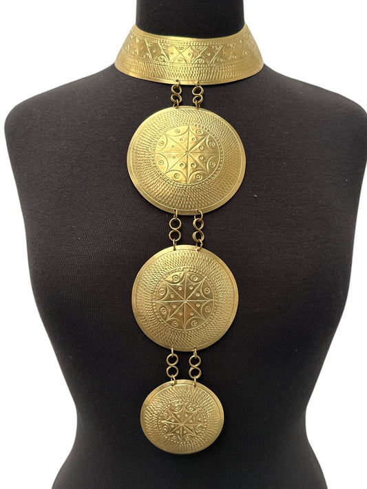 Authentic African Engraved Brass Statement Pendant Necklace - Fatisha Boutique