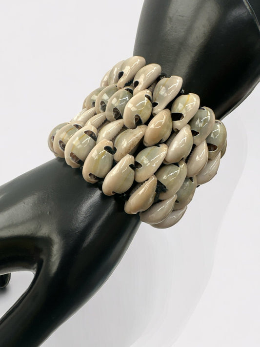 Authentic African four Layered Beaded Cowrie Seashell Bangle Bracelet - Fatisha Boutique