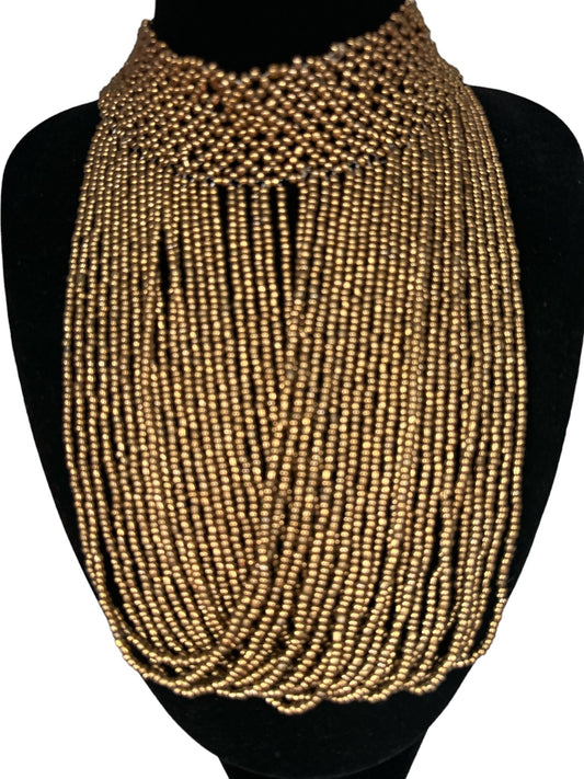 Authentic African Gold Beaded Ethnic Choker Pendant Necklace - Fatisha Boutique