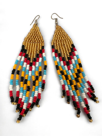 Authentic African Gold Beaded Ethnic Dangle Earrings - Fatisha Boutique