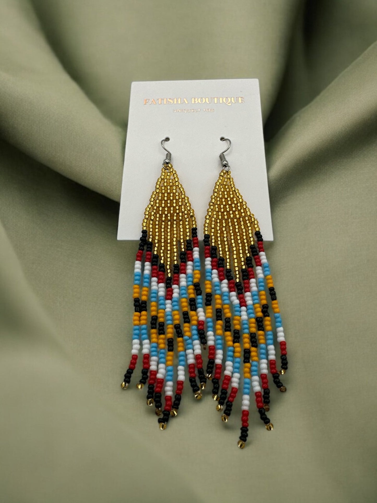 Authentic African Gold Beaded Ethnic Dangle Earrings - Fatisha Boutique