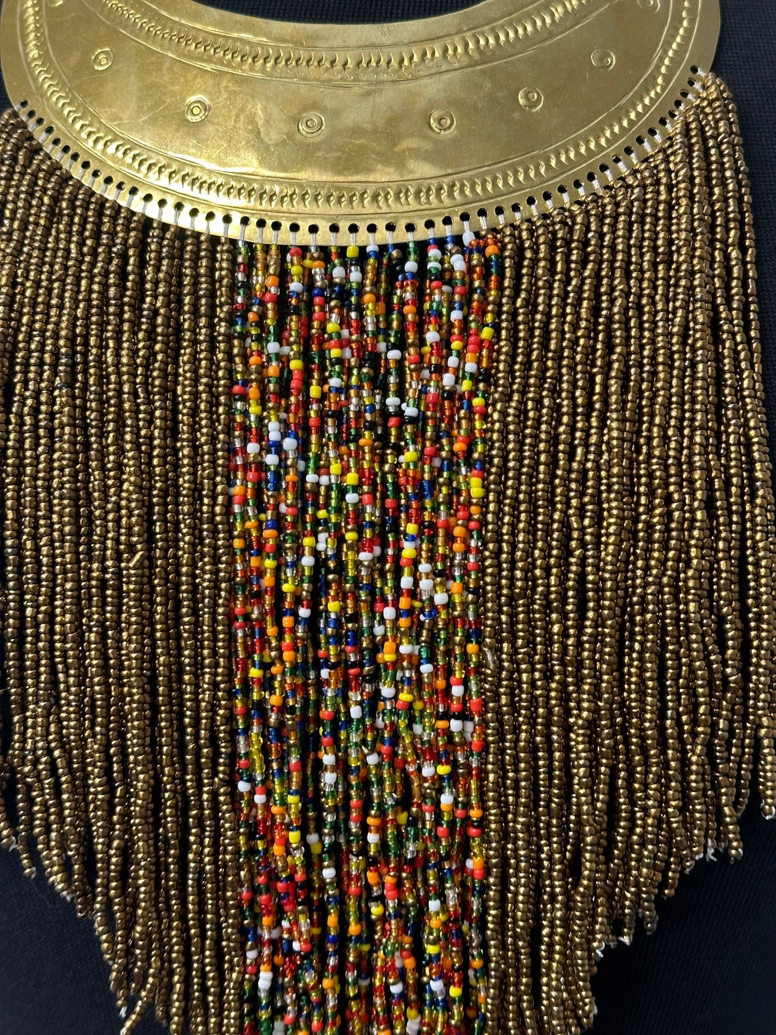 Authentic African Gold Beaded Ethnic Tassels Fringe Brass Pendant Necklace - Fatisha Boutique