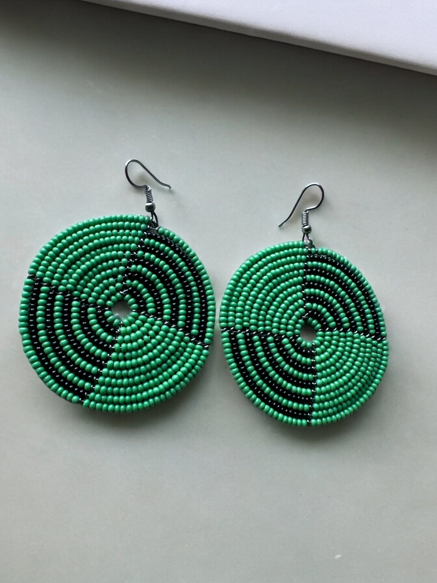 Authentic African Green Beaded Dangle Earrings - Fatisha Boutique