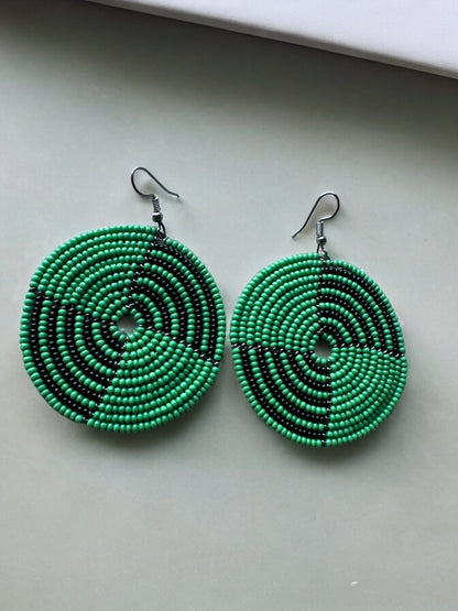 Authentic African Green Beaded Dangle Earrings - Fatisha Boutique