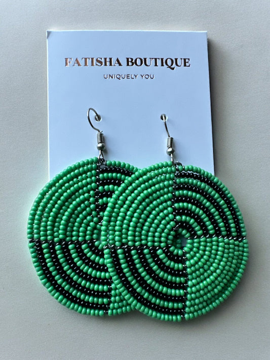 Authentic African Green Beaded Dangle Earrings - Fatisha Boutique