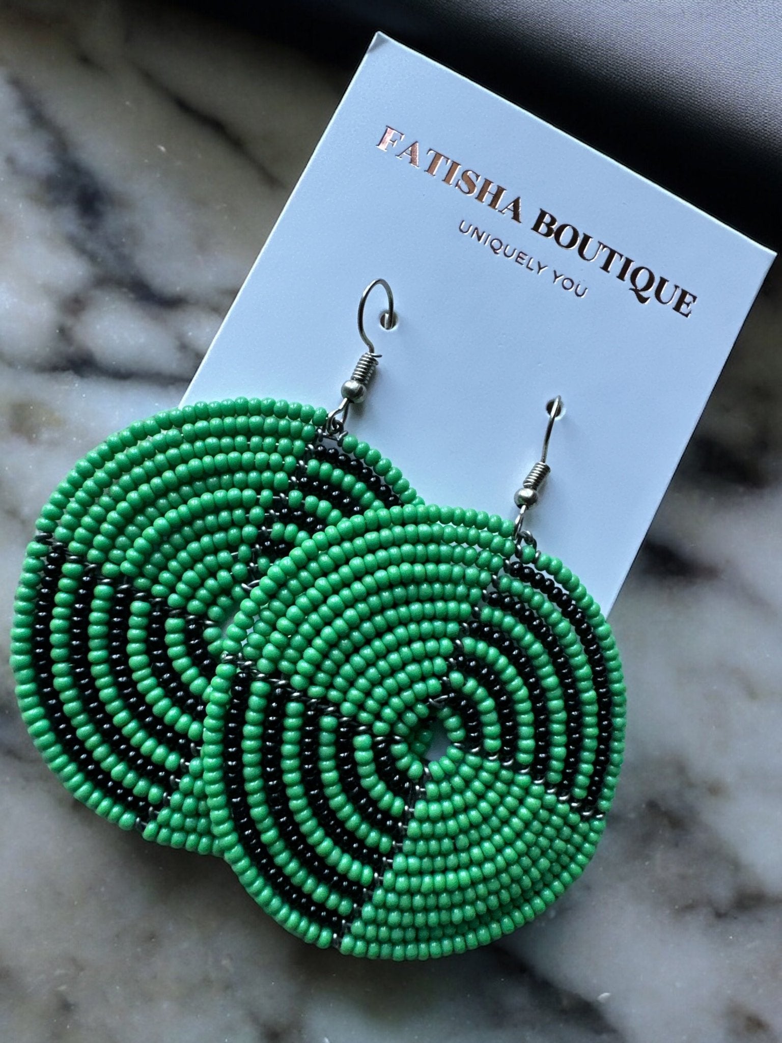 Authentic African Green Beaded Dangle Earrings - Fatisha Boutique