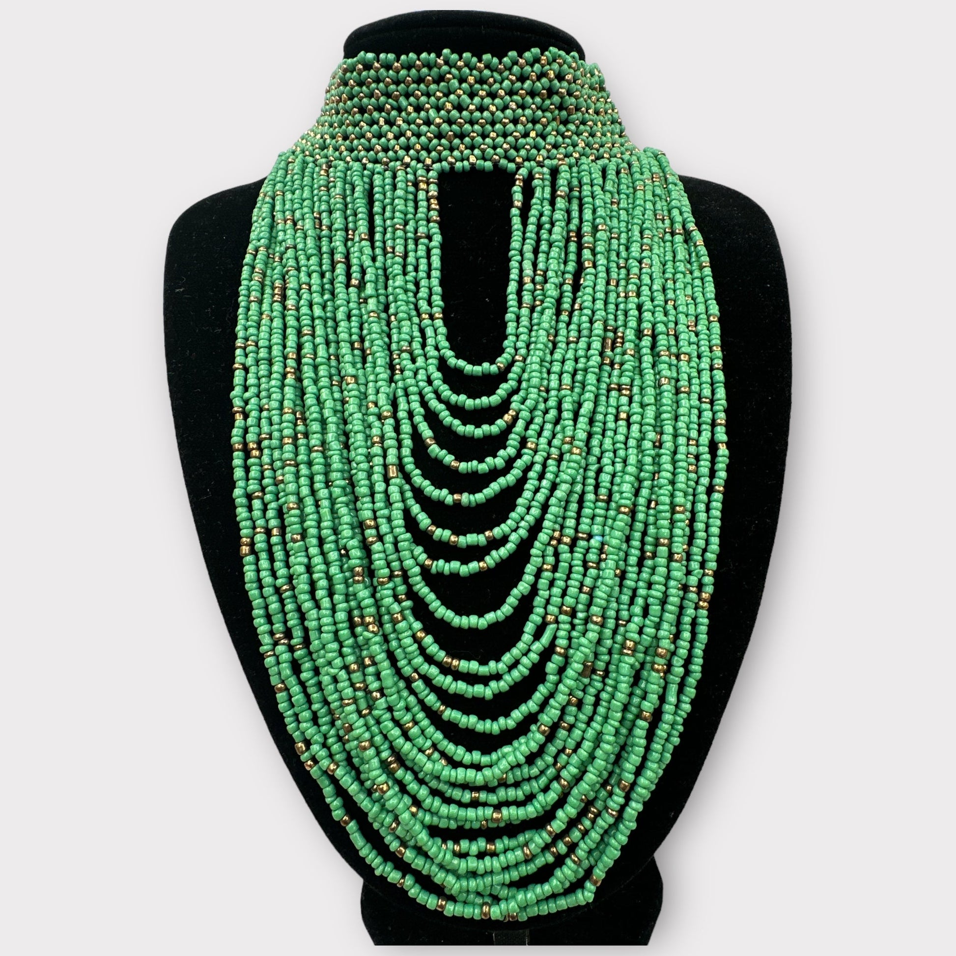 Authentic African Green Beaded Ethnic Choker Necklace - Fatisha Boutique