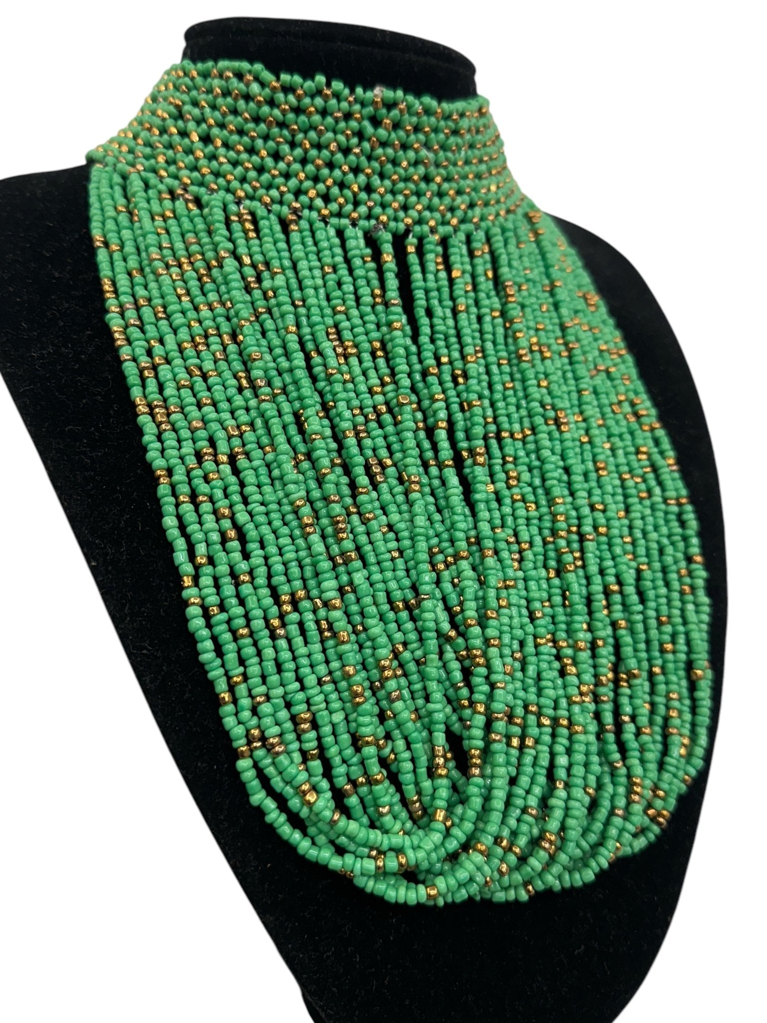 Authentic African Green Beaded Ethnic Choker Pendant Necklace - Fatisha Boutique