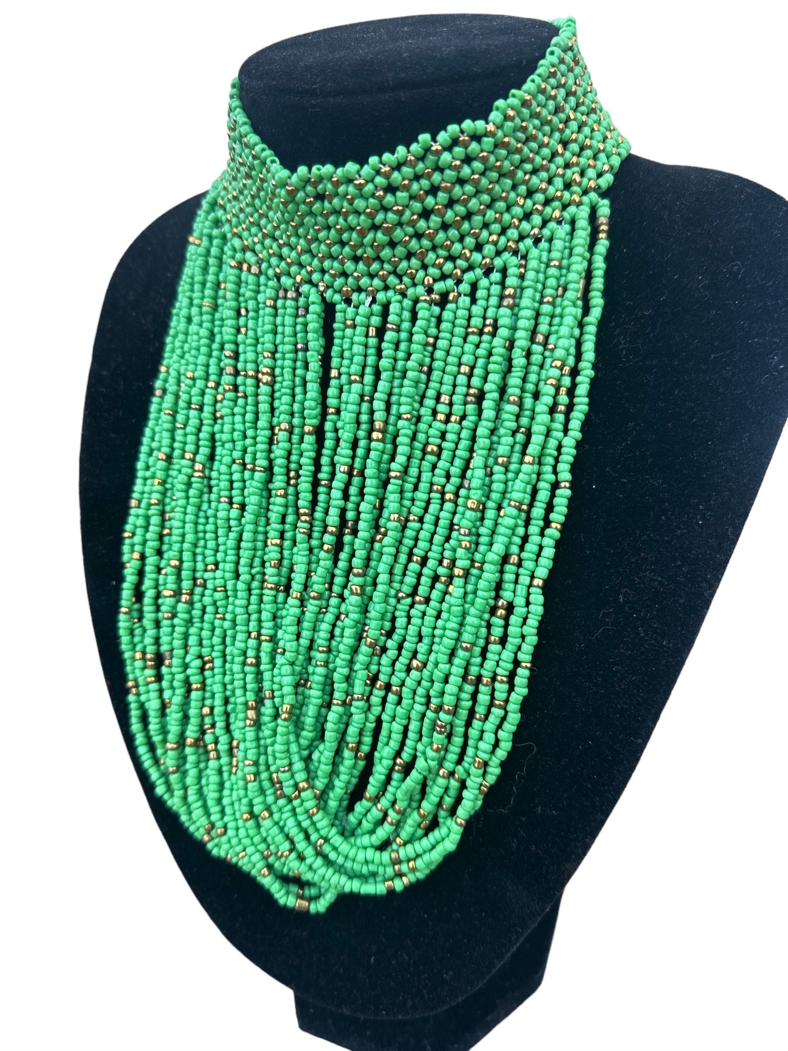 Authentic African Green Beaded Ethnic Choker Pendant Necklace - Fatisha Boutique