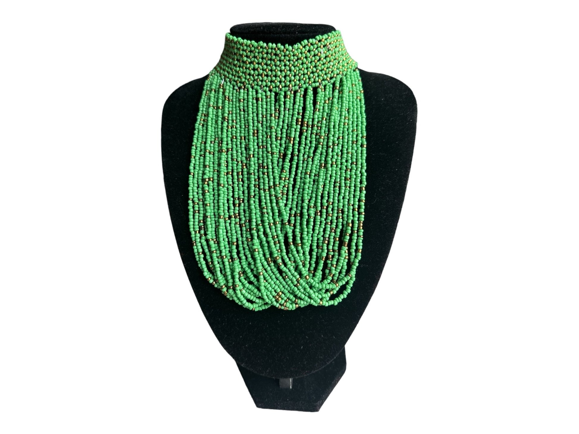 Authentic African Green Beaded Ethnic Choker Pendant Necklace - Fatisha Boutique