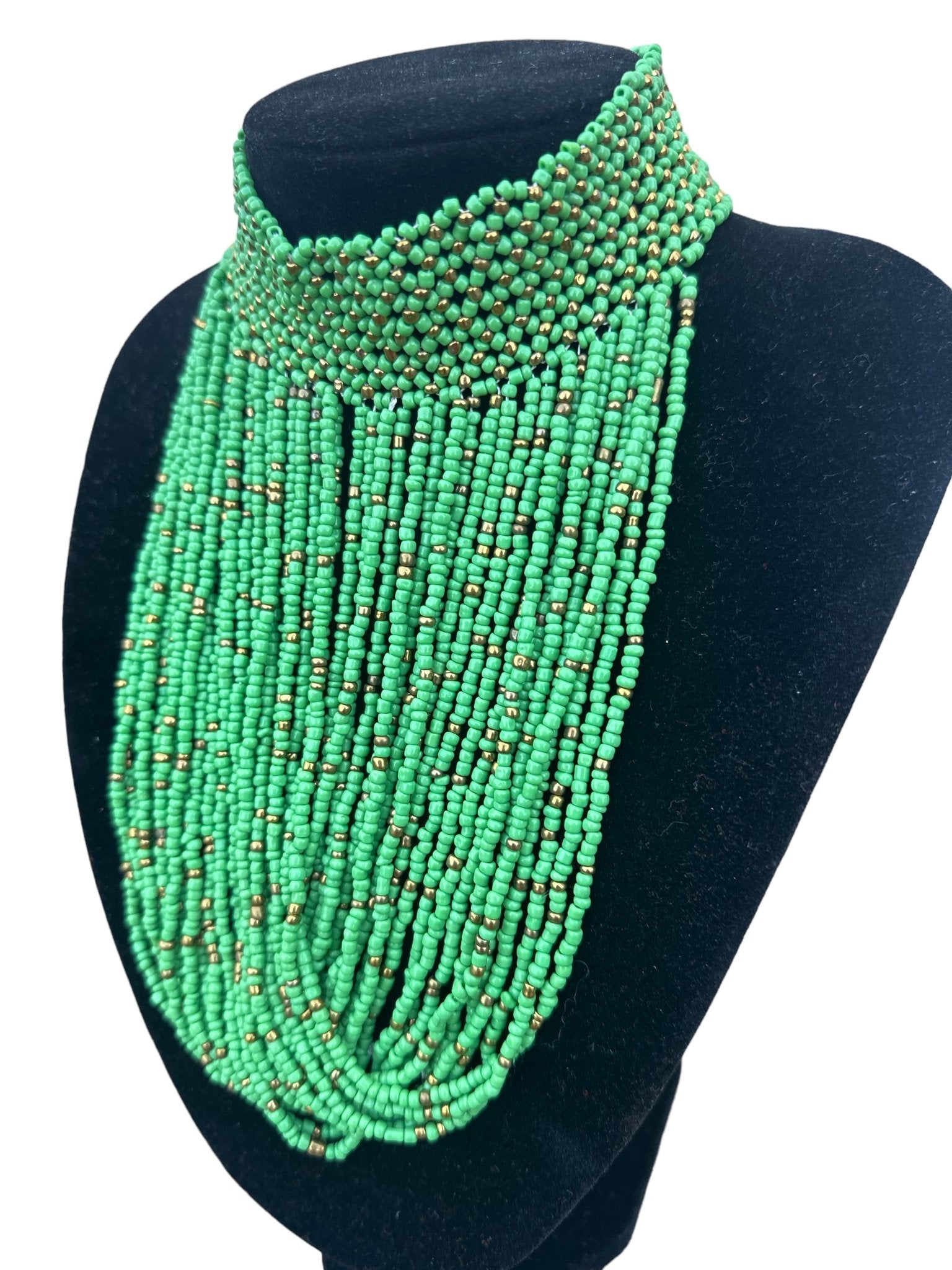 Authentic African Green Beaded Ethnic Choker Pendant Necklace - Fatisha Boutique