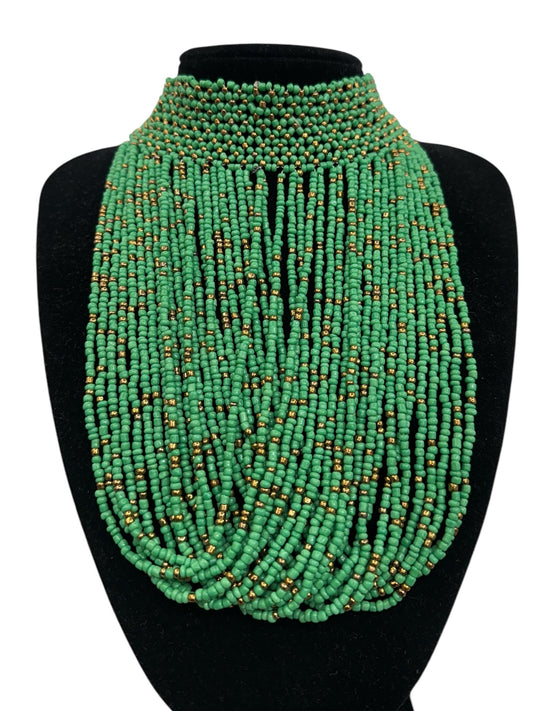 Authentic African Green Beaded Ethnic Choker Pendant Necklace - Fatisha Boutique