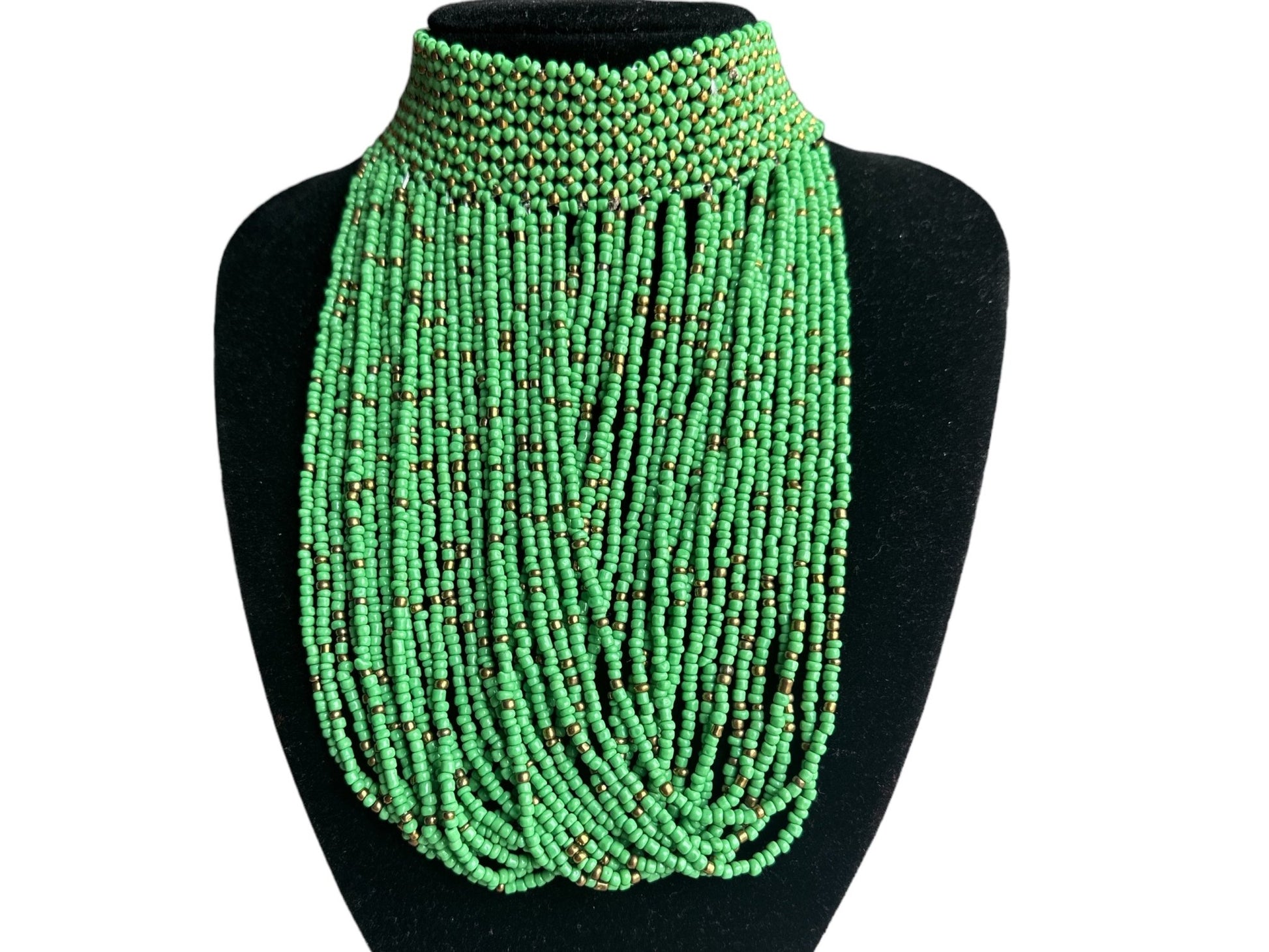 Authentic African Green Beaded Ethnic Choker Pendant Necklace - Fatisha Boutique