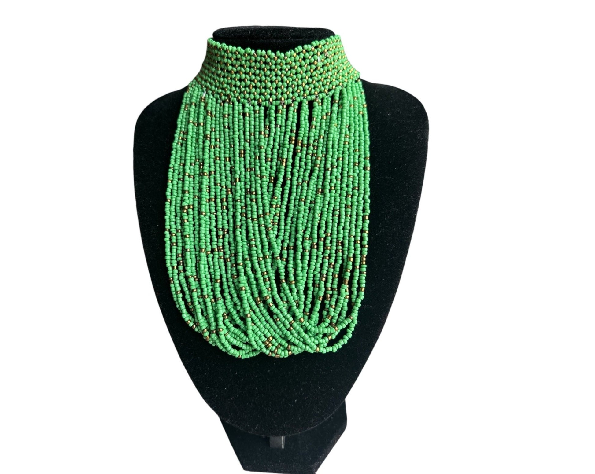 Authentic African Green Beaded Ethnic Choker Pendant Necklace - Fatisha Boutique