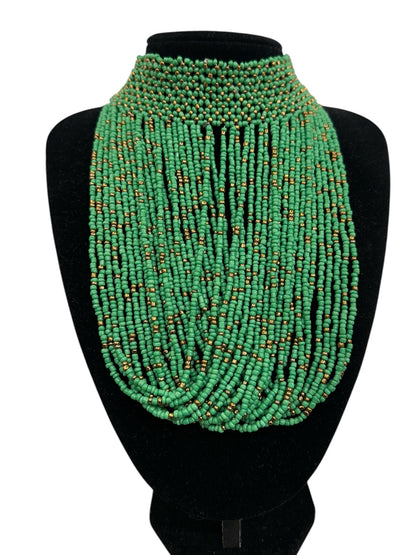 Authentic African Green Beaded Ethnic Choker Pendant Necklace - Fatisha Boutique