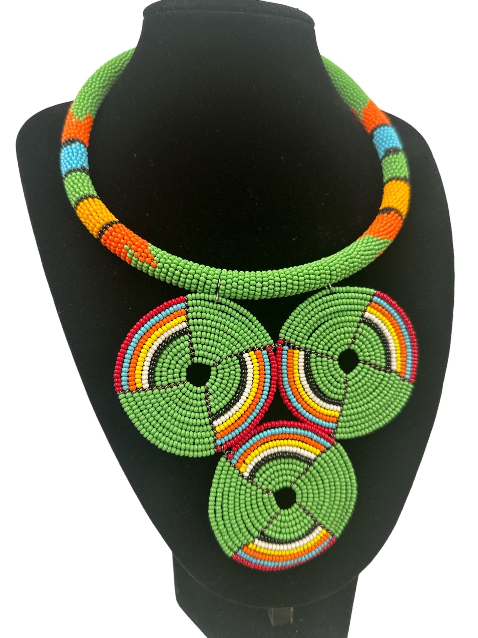 Authentic African Green Beaded Pendant Necklace - Fatisha Boutique