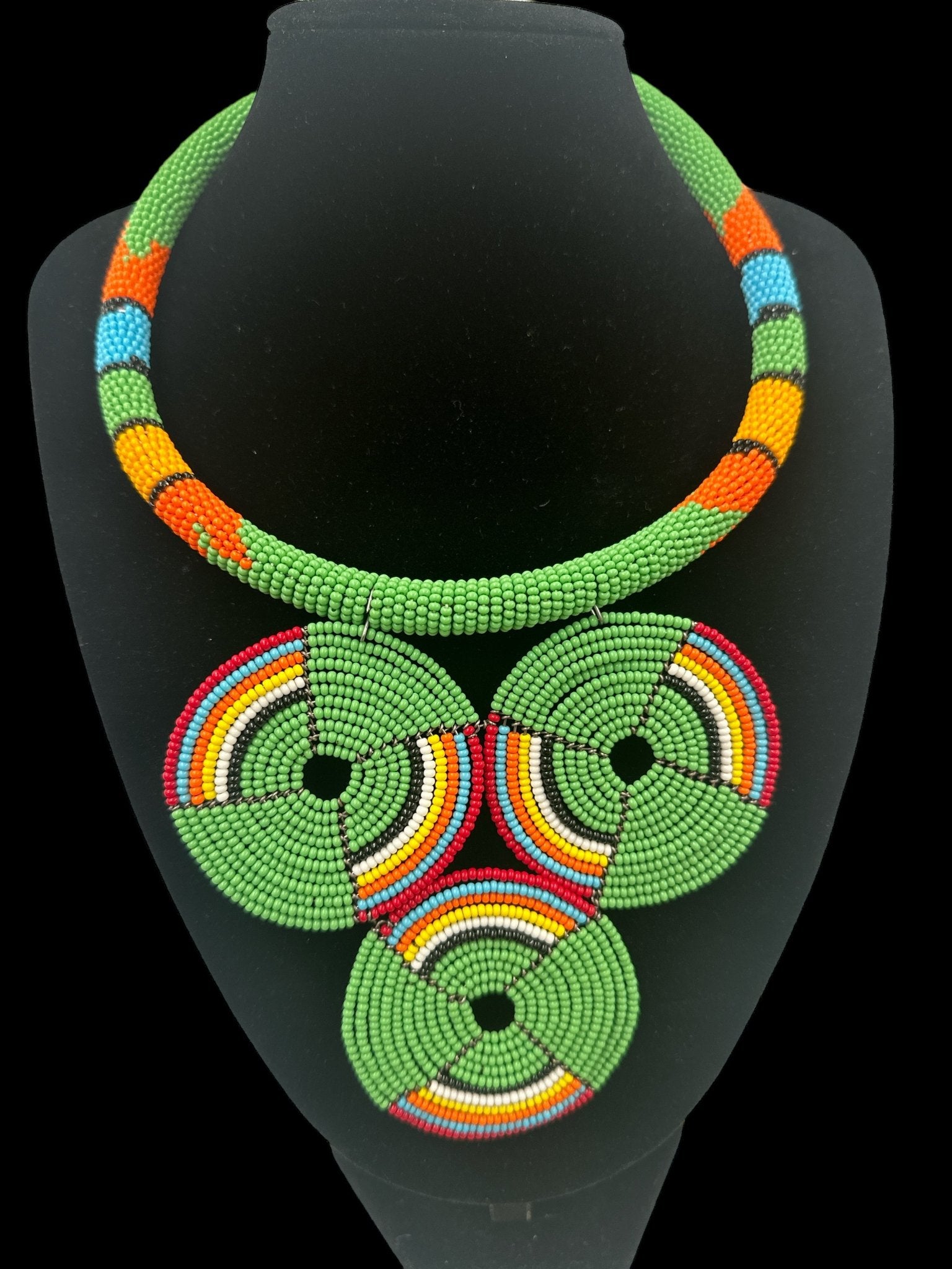 Authentic African Green Beaded Pendant Necklace - Fatisha Boutique