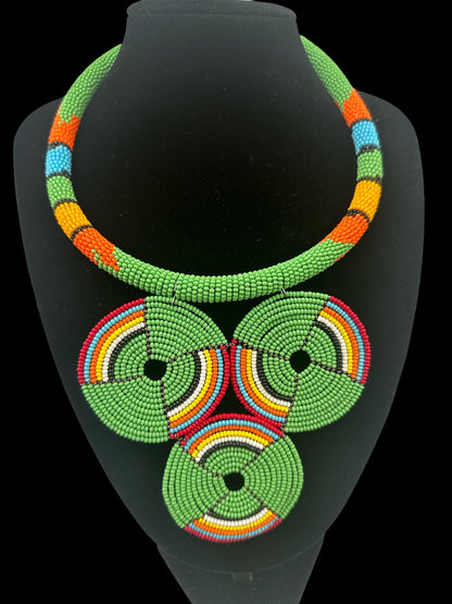 Authentic African Green Beaded Pendant Necklace - Fatisha Boutique