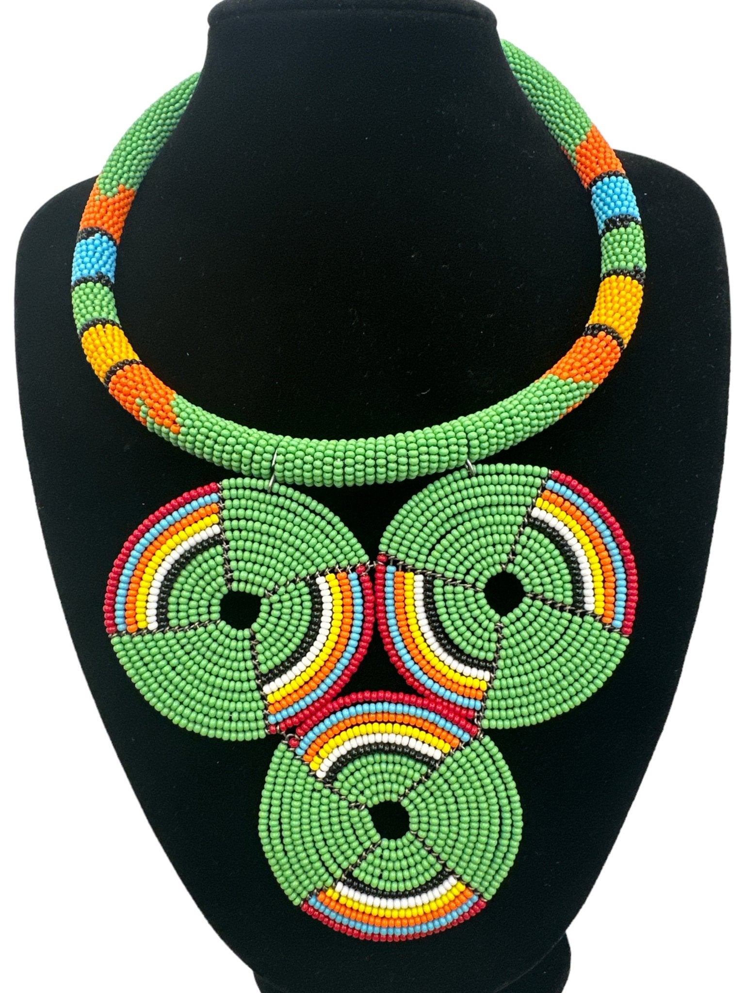 Authentic African Green Beaded Pendant Necklace - Fatisha Boutique