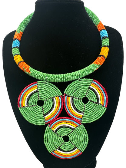 Authentic African Green Beaded Pendant Necklace - Fatisha Boutique