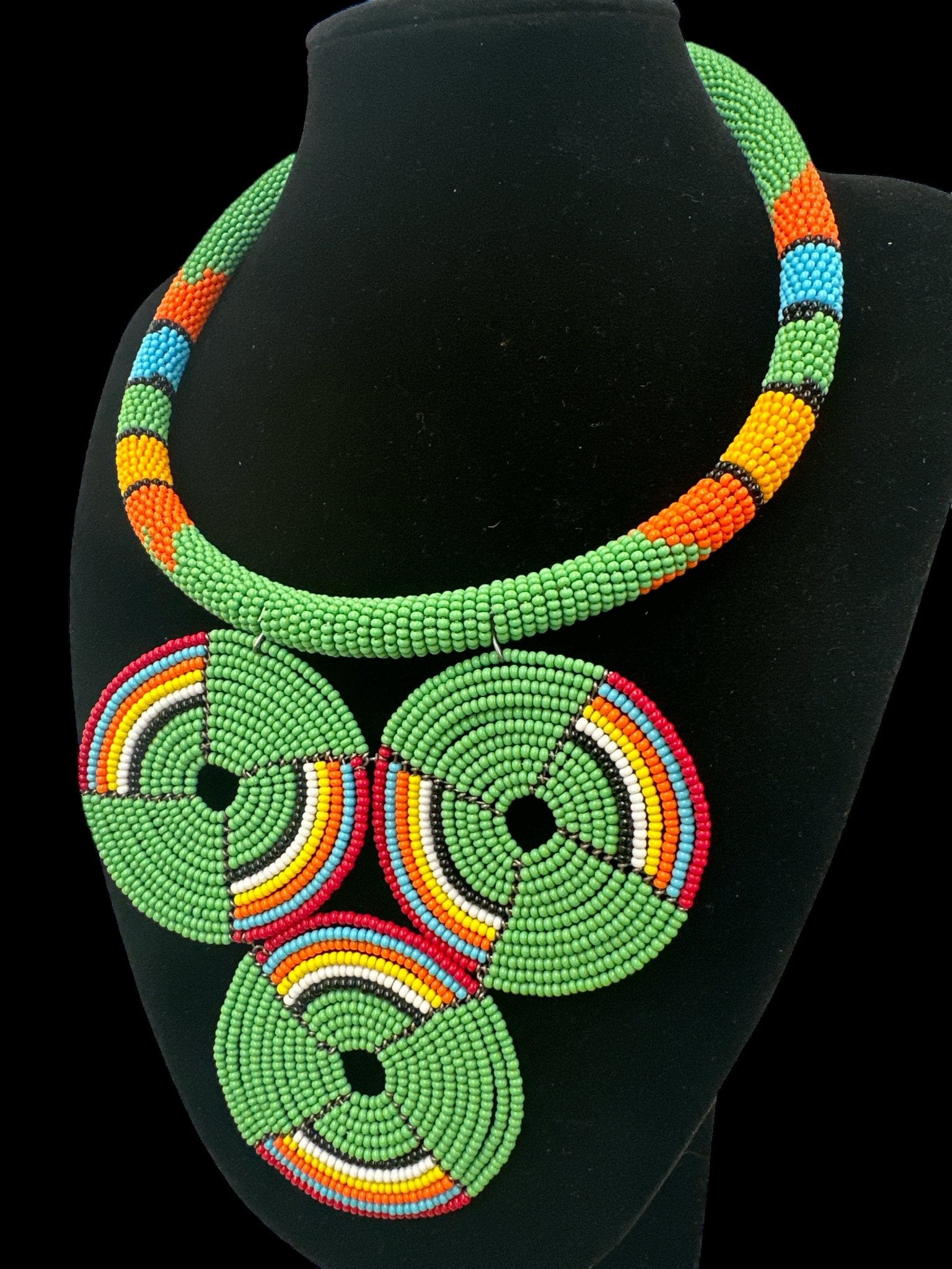 Authentic African Green Beaded Pendant Necklace - Fatisha Boutique