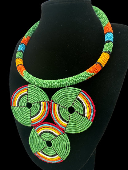 Authentic African Green Beaded Pendant Necklace - Fatisha Boutique