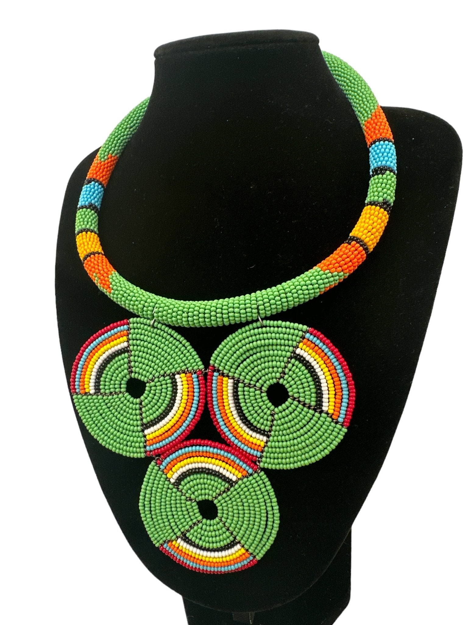 Authentic African Green Beaded Pendant Necklace - Fatisha Boutique