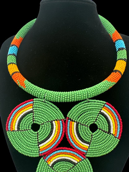 Authentic African Green Beaded Pendant Necklace - Fatisha Boutique