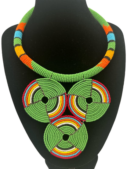 Authentic African Green Beaded Pendant Necklace - Fatisha Boutique