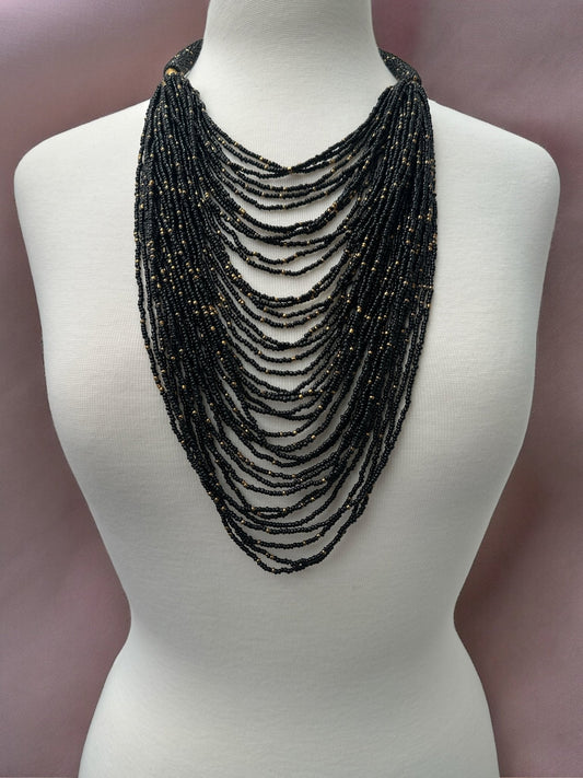 Authentic African Long Black Beaded Tassels Pendant Ethnic Necklace - Fatisha Boutique
