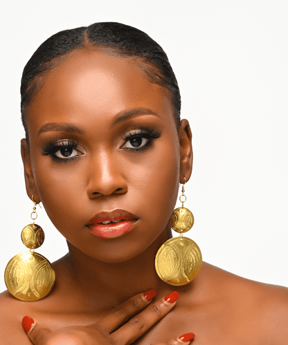 Authentic African Long Engraved Brass Dangle Earrings - Fatisha Boutique