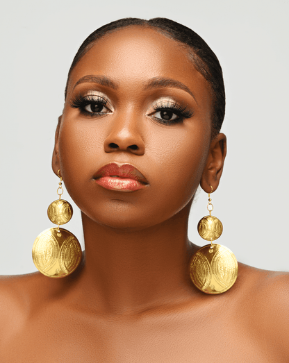 Authentic African Long Engraved Brass Dangle Earrings - Fatisha Boutique