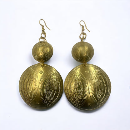 Authentic African Long Engraved Brass Dangle Earrings - Fatisha Boutique