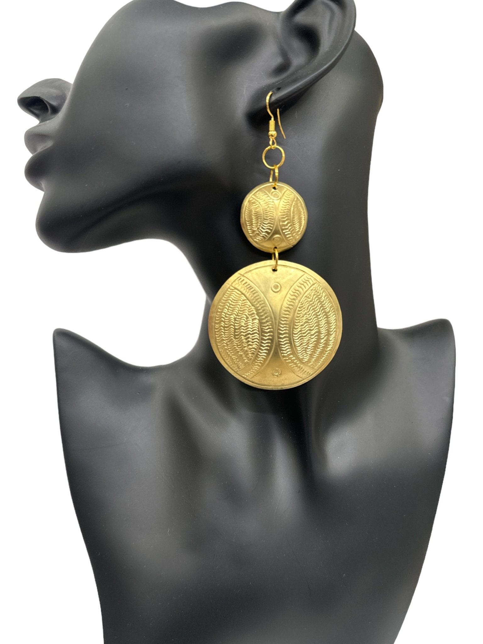 Authentic African Long Engraved Brass Dangle Earrings - Fatisha Boutique