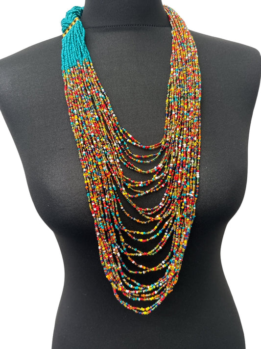 Authentic African Long Green Multi Braided Beaded Necklace - Fatisha Boutique