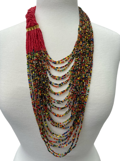 Authentic African Long Red Multi Braided Beaded Necklace - Fatisha Boutique