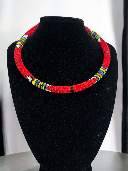 Authentic African Maasai Beaded Necklace – Handmade Multicolour Tribal Necklace for Women – Ethnic Statement Jewellery - Fatisha Boutique