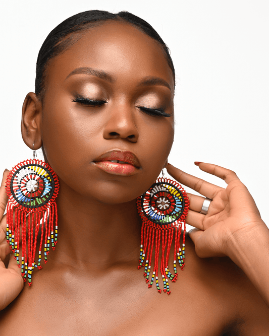 Authentic African Maasai Zulu Tribal Ethnic Long Tassel Dangle Earrings - Fatisha Boutique