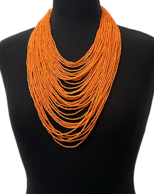 Authentic African Multi Strand Orange Beaded Necklaces - Fatisha Boutique