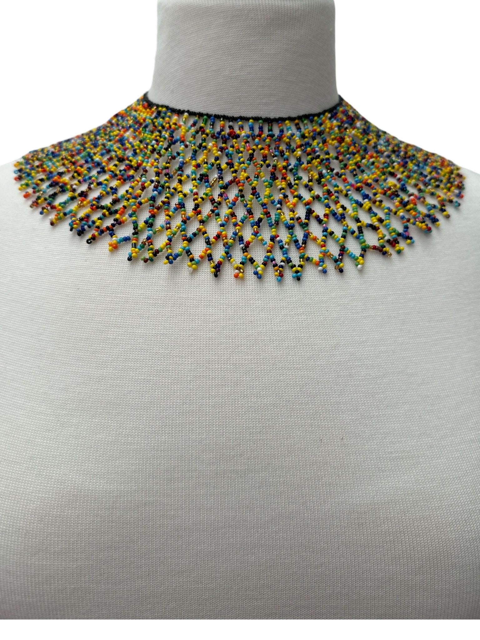Authentic African Multicolour Beaded Collar Ethnic Statement Necklace - Fatisha Boutique