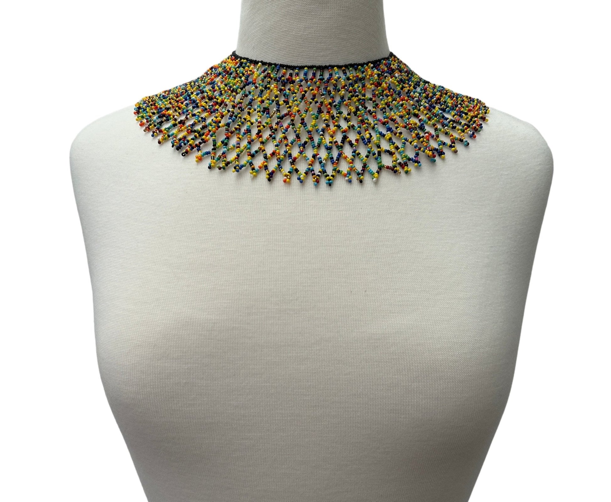 Authentic African Multicolour Beaded Collar Ethnic Statement Necklace - Fatisha Boutique