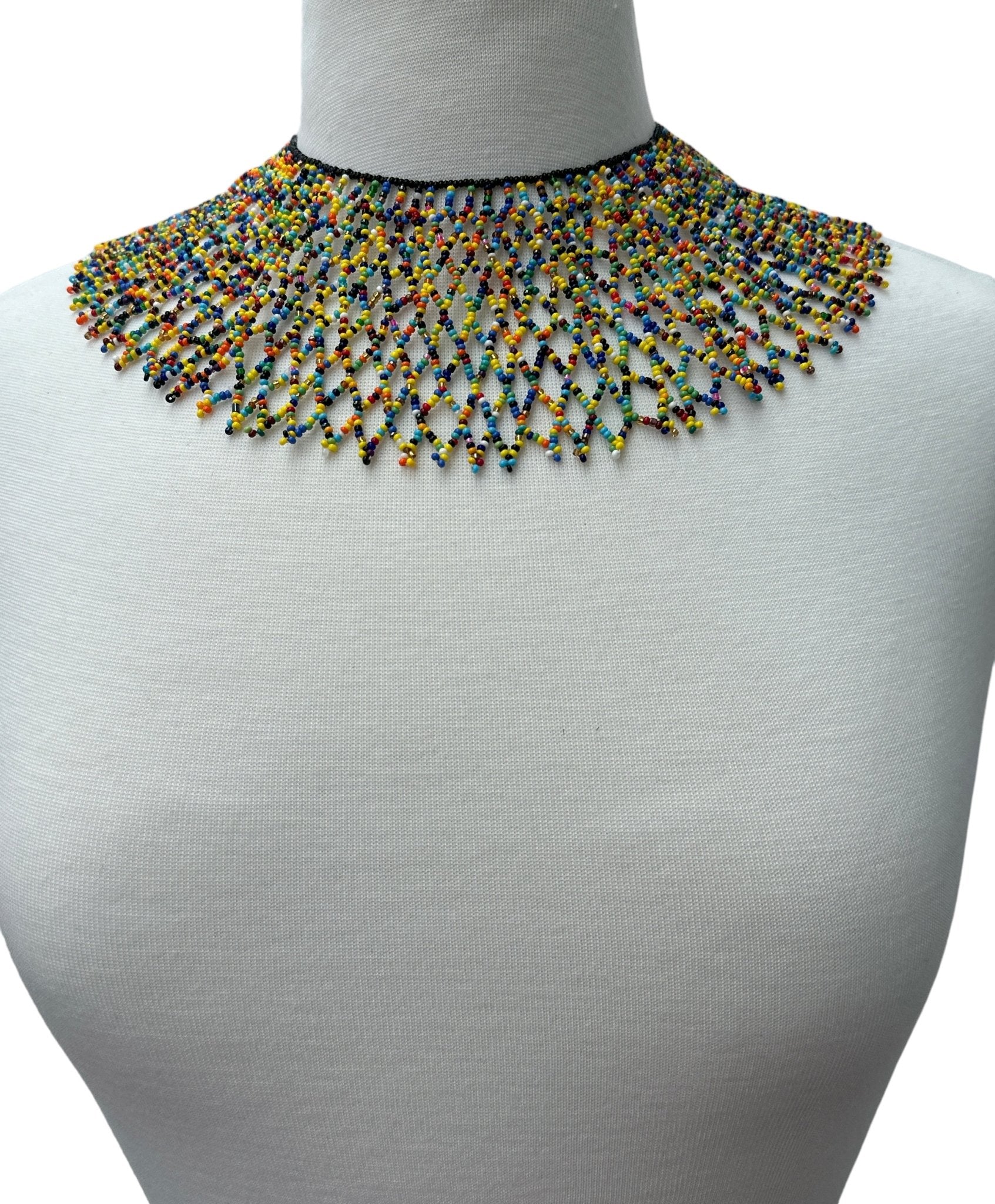 Authentic African Multicolour Beaded Collar Ethnic Statement Necklace - Fatisha Boutique