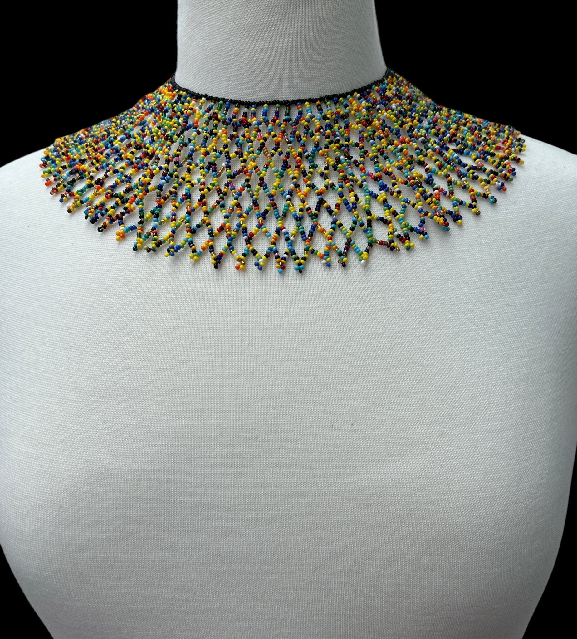 Authentic African Multicolour Beaded Collar Ethnic Statement Necklace - Fatisha Boutique